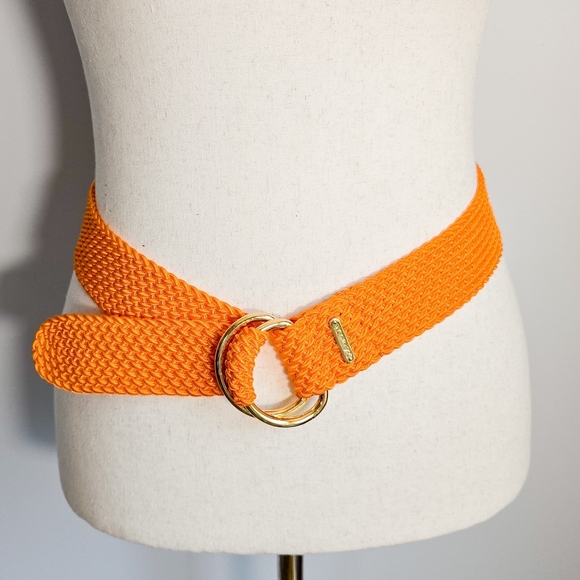 Ralph Lauren Accessories - Ralph Lauren New Orange Woven Knit Gold Double O-ring Wide Buckle Belt Medium